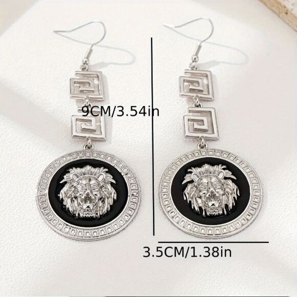 Designer Inspired Silver Lion Earrings - Picture 2 of 3